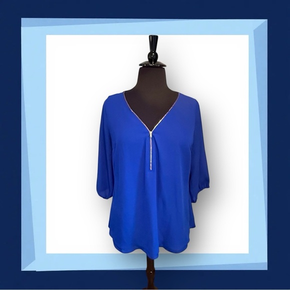 CITY CHIC Sexy Fling Elbow Sleeve Top - Plus 16 (S) Blue - Picture 1 of 13
